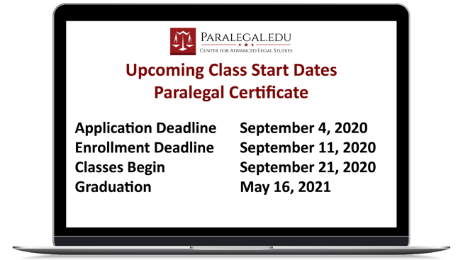 September 2020 paralegal class start deadlines