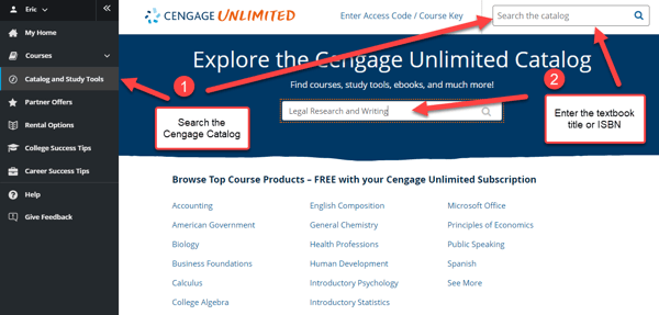Cengage Unlimited Search Catalog
