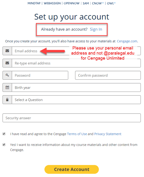 Create Cengage Unlimited Account